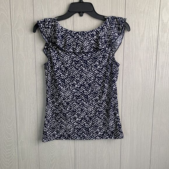 Chaps Petite Blue White Ruffle Sleeveless Top Size PM - Picture 3 of 3